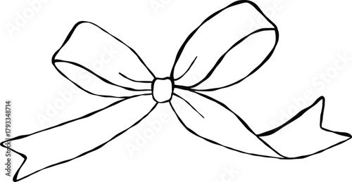 Ribbon bow line art illustration. Minimal continuous line drawing of ribbon bow, perfect for logo design, packaging, greeting cards, wedding decor, and fashion accessories.