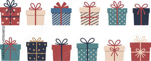 Collection Of Illustrated Gift Boxes With Ribbons present