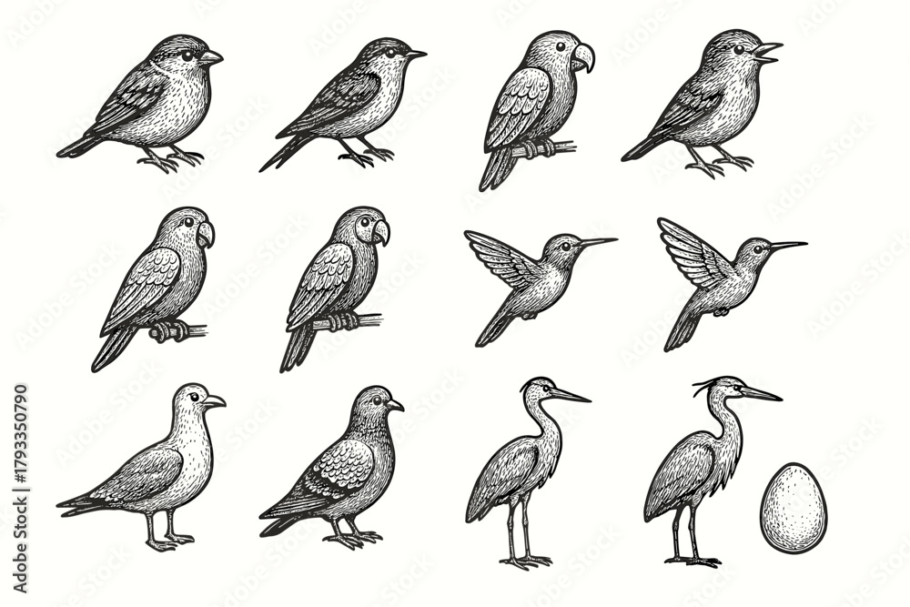 Obraz premium Parrot heron macaw collection bird seagull icon feather vector egg hummingbird pigeon