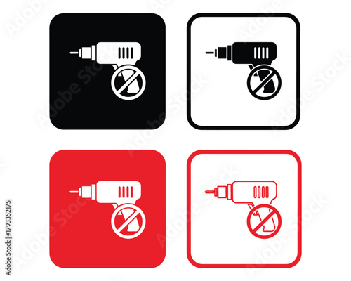 No Drilling Icon Set Prohibition Sign Safety Warning