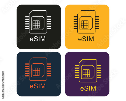 eSIM Technology Icons Embedded SIM Vector Design Set
