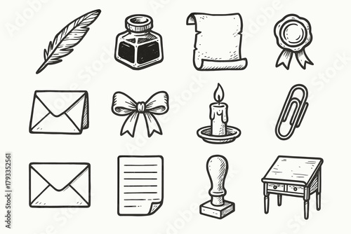Ribbon icon vector folded writing stamp letter seal sheet paper ink vintage
