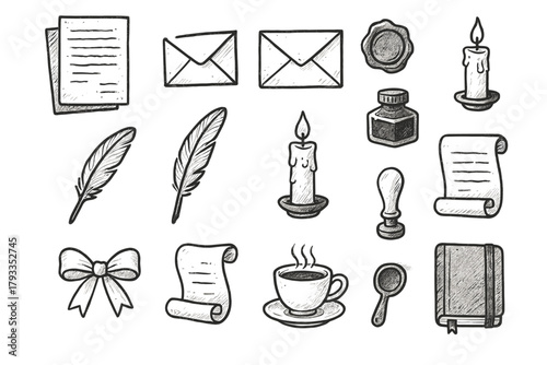 Vector classic seal ribbon notebook writing cup sheet wax tools icon spoon