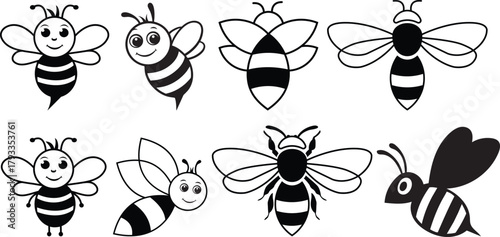 Bee Icon Set – Cartoon Honey Bee Vector Pack