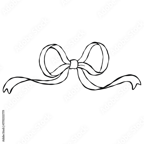 Ribbon bow line art illustration. Minimal continuous line drawing of ribbon bow, perfect for logo design, packaging, greeting cards, wedding decor, and fashion accessories.
