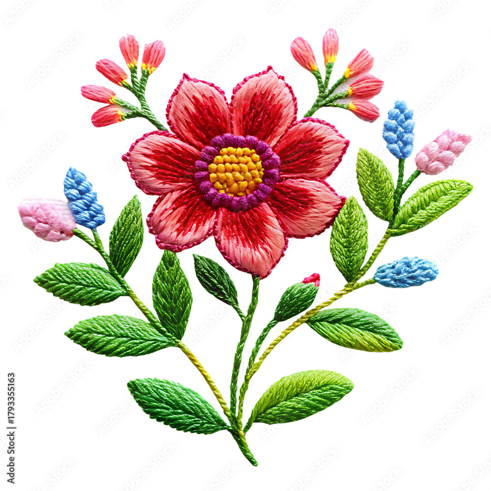 Obraz premium Embroidery flower on a isolated white background. PNG