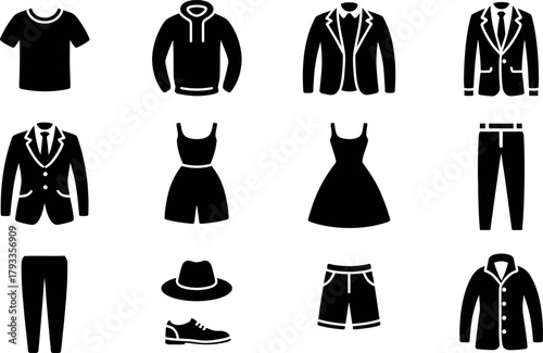 Clothing Icons Set Stylish Apparel Collection Garments and Accessories Vector