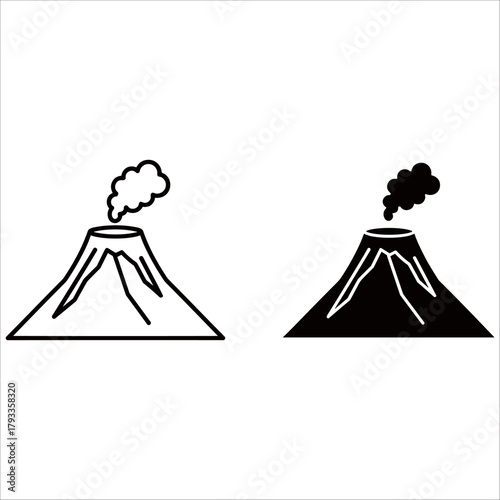 Volcano eruption icon, outline and glyph style, vector illustration