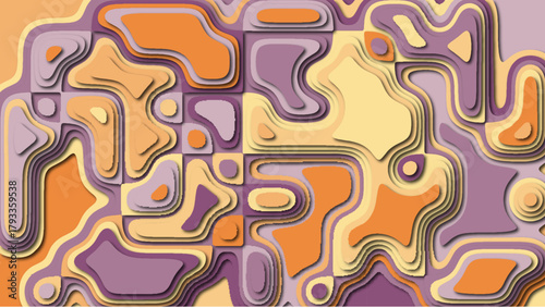 A topographical abstraction, executed in vibrant tones, creates the illusion of volumetric relief. The image represents a map of an unknown landscape or an organic structure.