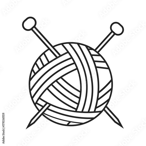 Yarn ball and knitting needles are set up for upcoming creative projects and hobbies. Vectro illustration