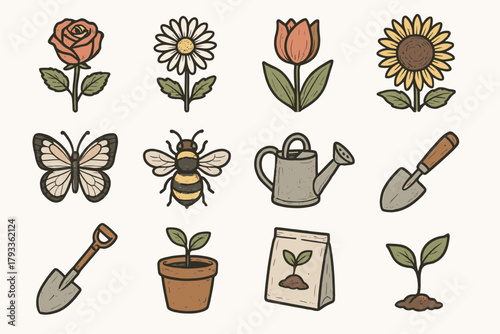 Icon daisy icons shovel vector sprout blooming seed packet garden watering rose