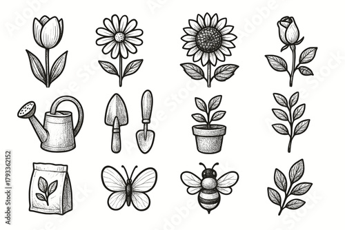 Daisy seed garden sunflower can leaf blooming branch icons plant icon bag