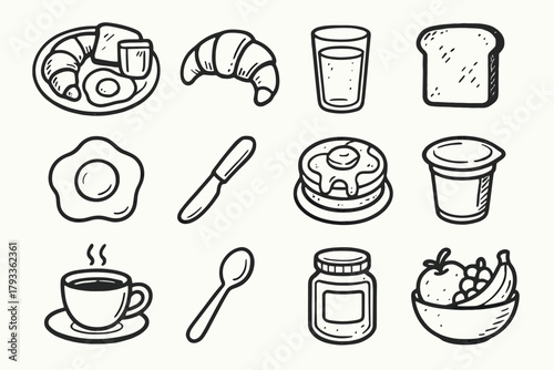 Butter jam breakfast bowl vector egg coffee icon orange icons yogurt modern