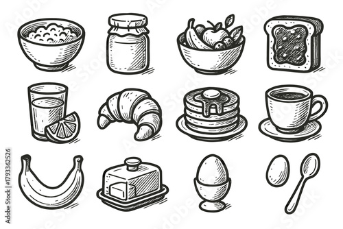 Pancake cup jar healthy yogurt butter icons vector modern breakfast icon jam