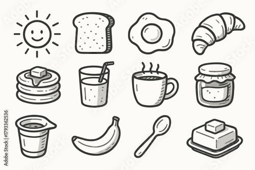 Vector spoon jam set icon croissant orange egg coffee dish breakfast morning