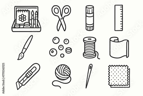 Thread artistic icon yarn kit roll tools vector craft icons paper paintbrush