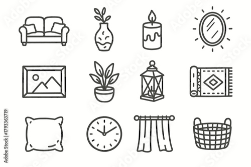 Plant room pillow pot decor curtain icon home living icons rug vase