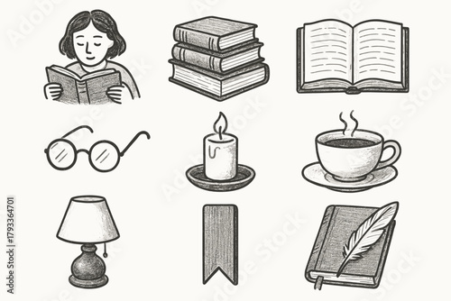 Pen quill novel icon icons tea reading open vector glasses modern lamp