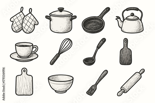 Icons whisk home vector cutting kitchen icon spatula ladle bowl cozy board