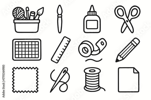 Crafting workspace needle vector icon swatch icons mat pencil tape thread craft