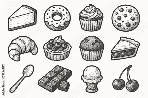 Donut icons vector tart ice dessert cherry bar chocolate muffin collection icon