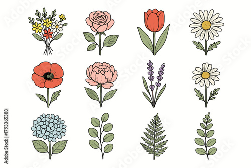 Hydrangea floral ensemble icon icons rose flowers lavender vector eucalyptus poppy daisy