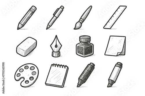 Hand ink pad pencil paper sketch design drawn fineliner brush vector tool