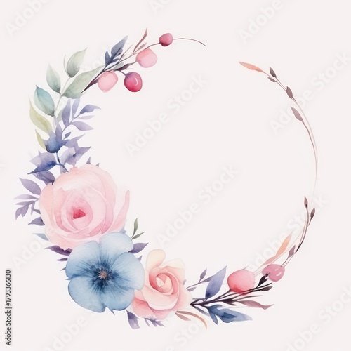 Flower border watercolor pattern circle plant.