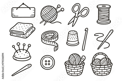 Crafting knitting pincushion spool hook icon craft ball essentials thread icons crochet