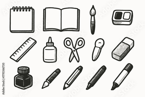 Scissors journal marker icons pencil ink vector art essentials icon ruler pan