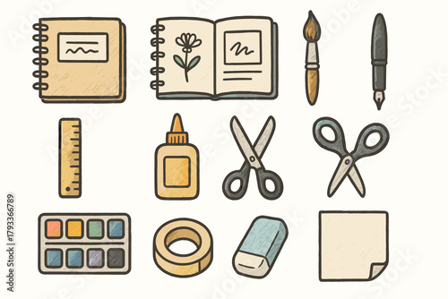 Tools icon watercolor ruler icons vector notebook sketchbook palette journal eraser art