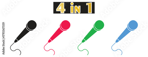 Colorful Modern Microphone Icons for Studio and Music Broadcasting, Audio Recording Equipment Vector Pack