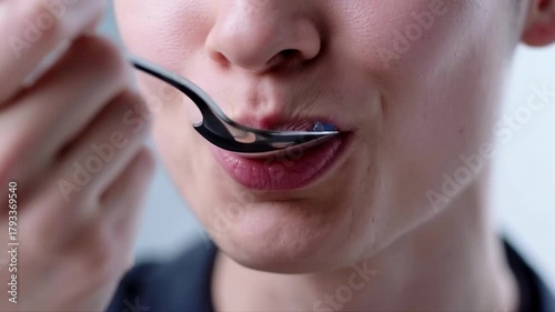 Hand Holding Spoon Cyan Salt Crystals Culinary Food Photography Closeup
