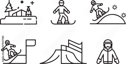 Snowboarding Icons Set Winter Sports Activities snowboarder