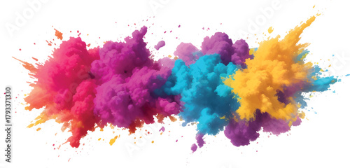 Abstract colorful watercolor paint splashes, ink blots, and artistic splatter texture for a vibrant design illustration