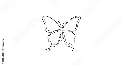 Minimalist Butterfly One Line Art Illustration Depicting Grace and Transformation on White Backdrop