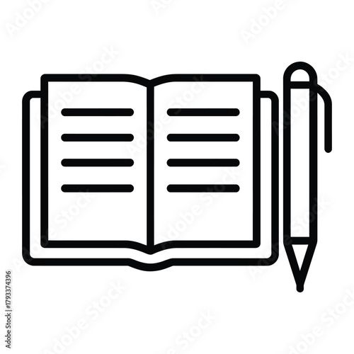Notebook and Pen Outline Vector Icon for Writing, Study, and Note Taking