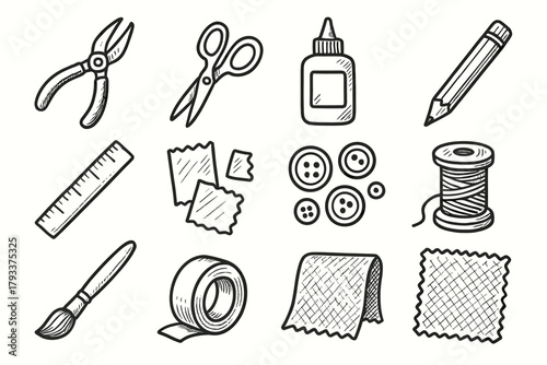 Tools buttons tape handmade craft table ruler piece icon icons glue vector