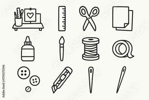 Vector needle buttons spool washi paper craft icons workspace paintbrush tools icon