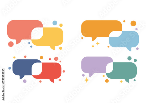 Colorful overlapping speech bubbles abstract composition illustrating communication. Message, talk, discussion, speech bubbles, messaging, ideas.