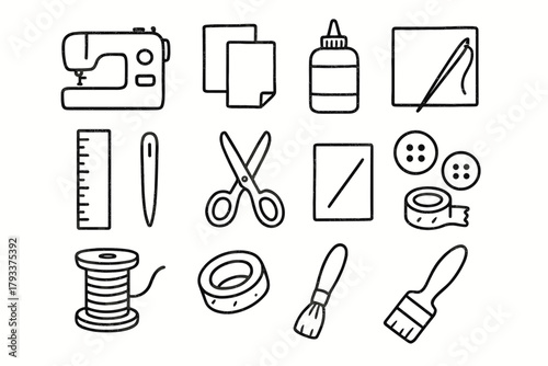 Craft icons bottle icon brush ruler vector glue table spool washi cutter