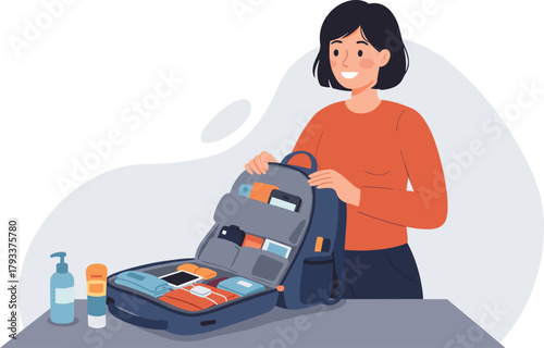 Woman Packing an Organized Backpack for Travel