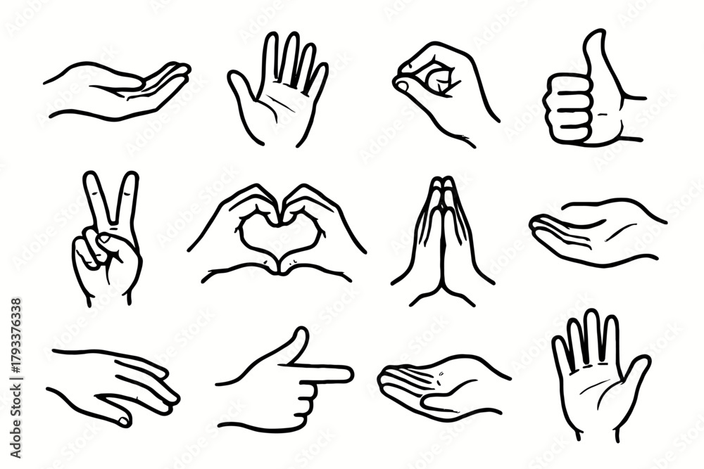 Fototapeta premium Vector hand icon icons sign relaxed pose praying gesture open fingers cupped