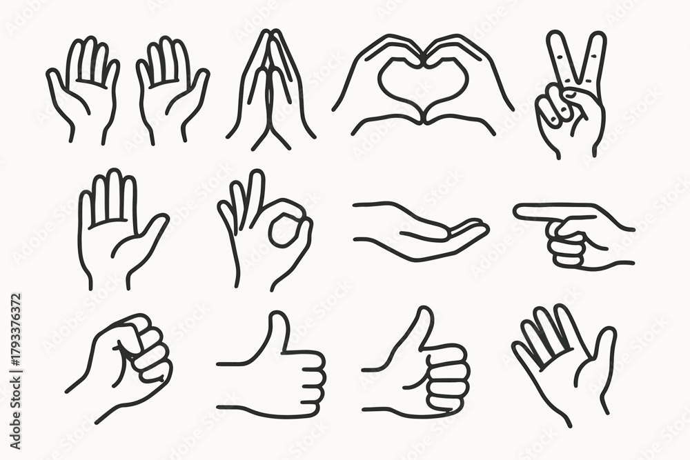 Fototapeta premium Ok up waving vector palm gesture praying pointing open icon expressive hand