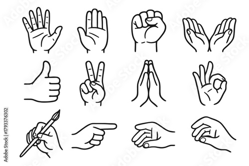 Open holding cupped icons expressive icon hands up vector hand clenched pointing
