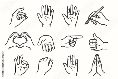Heart relaxed up hand gesture ok icons set paintbrush vector icon waving