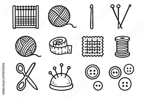Tape knitting icons swatch spool icon vector tools studio hook measuring buttons