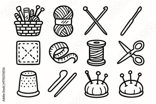 Thimble icons measuring fabric icon vector cushion tape hook crochet studio knitting