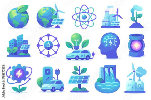 Renewable Energy and Eco Technology Icons – Sustainable Future Vector Set