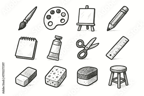 Icon canvas icons stool color sketchbook artist workspace ruler easel vector scissors